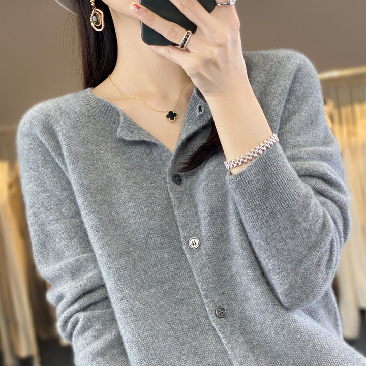 Damen Kurzgeschnittener Cardigan in Mohair‑Optik mit Rundhalsausschnitt und Perlmuttknöpfen Drune
