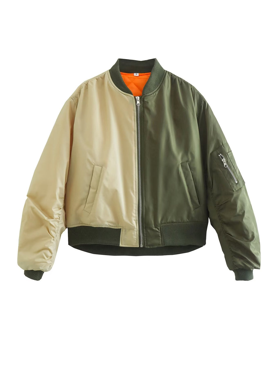 Damen modische Bomberjacke mit verspieltem Patchwork-Design und praktischen Reißverschlusstaschen Drune