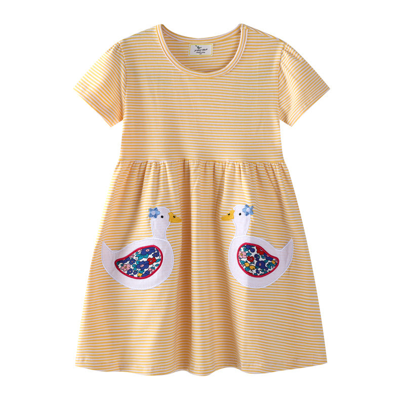 Mädchen Freizeitkleid mit liebevollen Entenapplikationen Drune