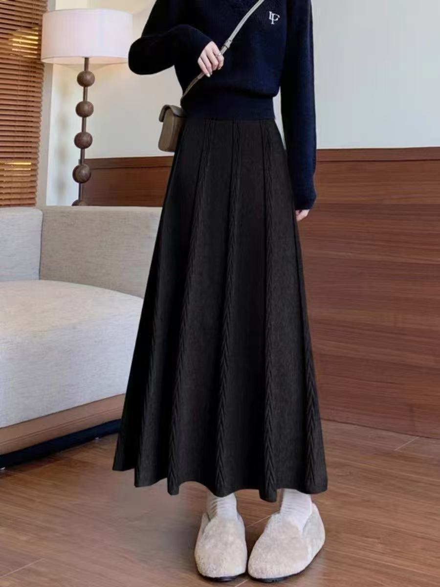 Damen Eleganter Midirock mit feinem Zopfmuster Drune