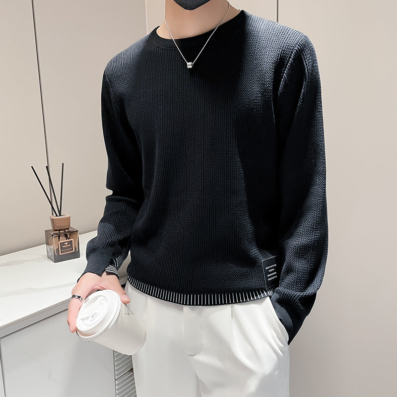 Herren Feinstrick-Pullover mit dezenter Rippenstruktur und kontrastiertem Saum Drune