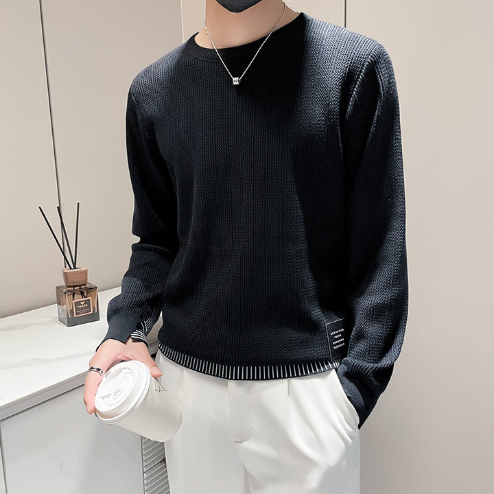 Herren Feinstrick-Pullover mit dezenter Rippenstruktur und kontrastiertem Saum Drune