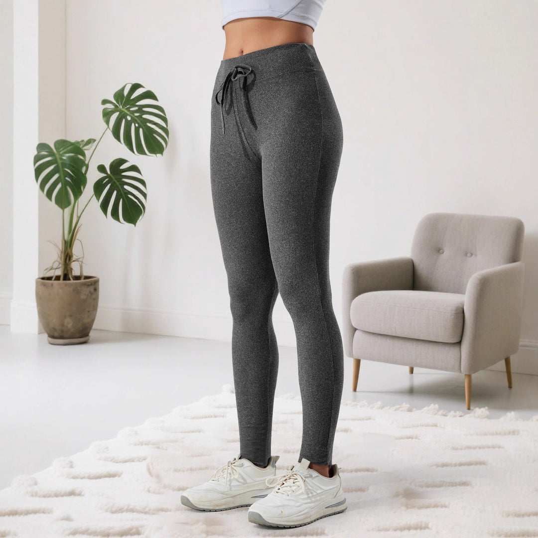 Damen Gerippte High-Waist Lounge-Leggings mit Kordelzug und figurformendem Bund Drune