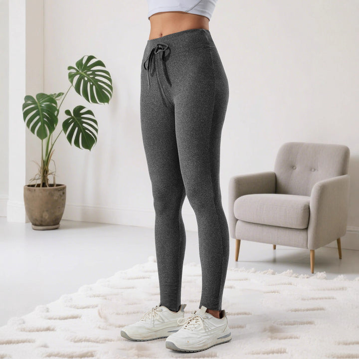 Damen Gerippte High-Waist Lounge-Leggings mit Kordelzug und figurformendem Bund Drune