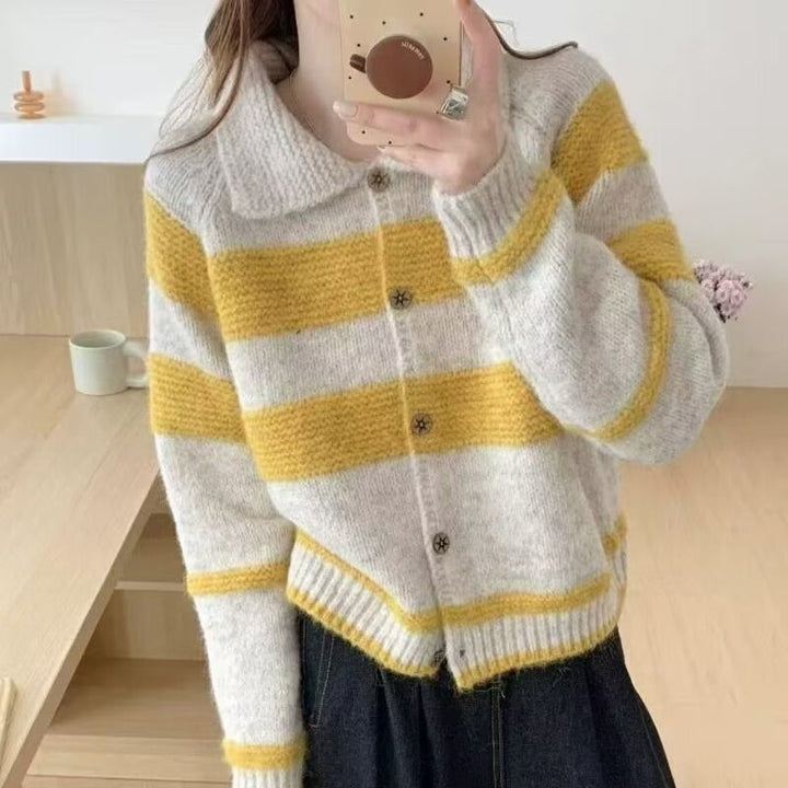 Damen Kuschelige Strickjacke mit Vintage-Streifen Drune