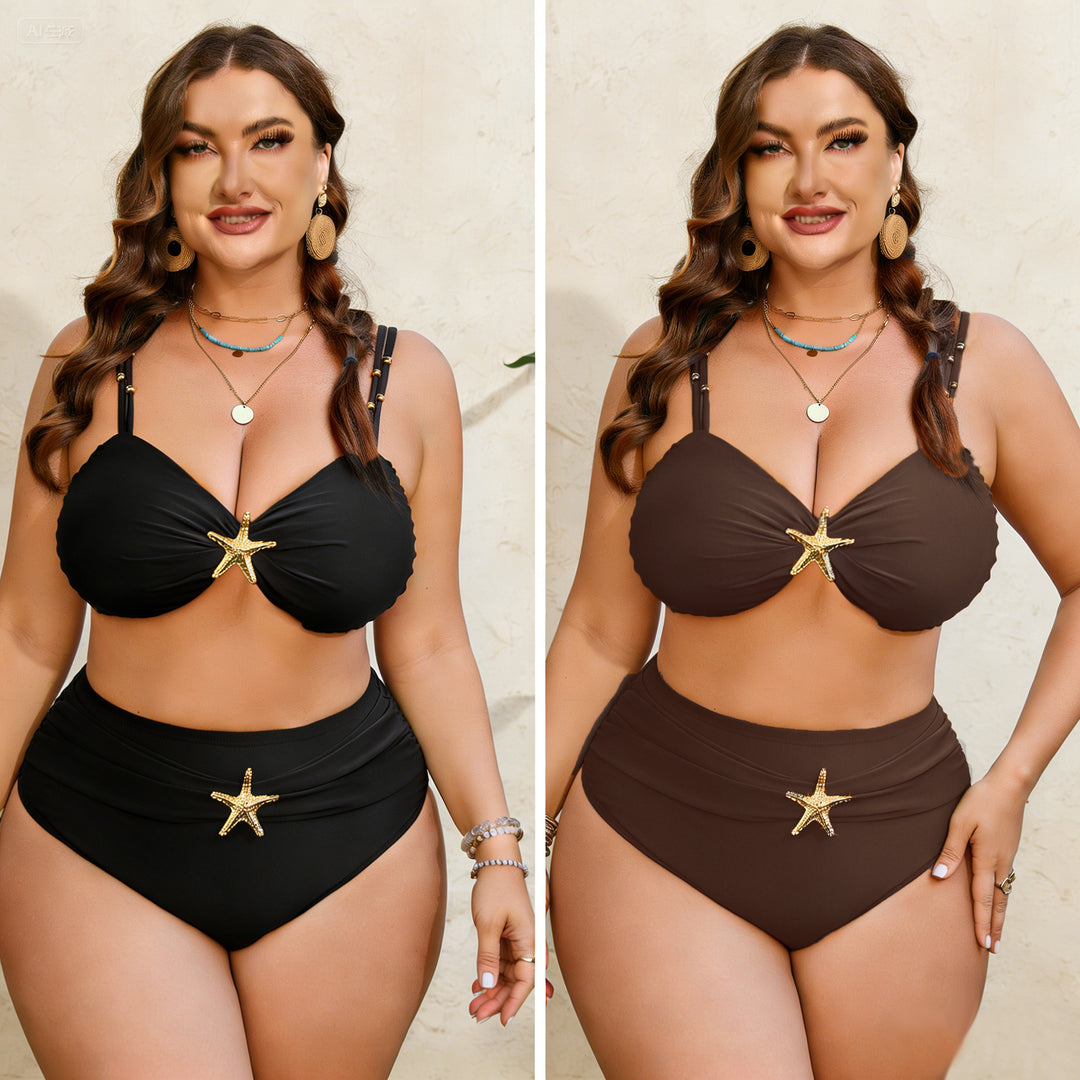 Damen High-Waist Bikini-Set mit eleganter Sternen-Applikation Drune