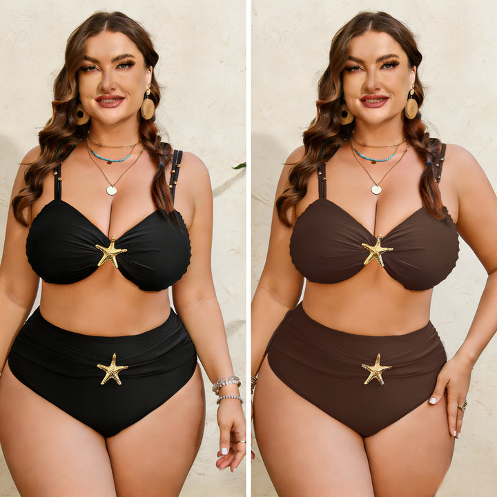 Damen High-Waist Bikini-Set mit eleganter Sternen-Applikation Drune