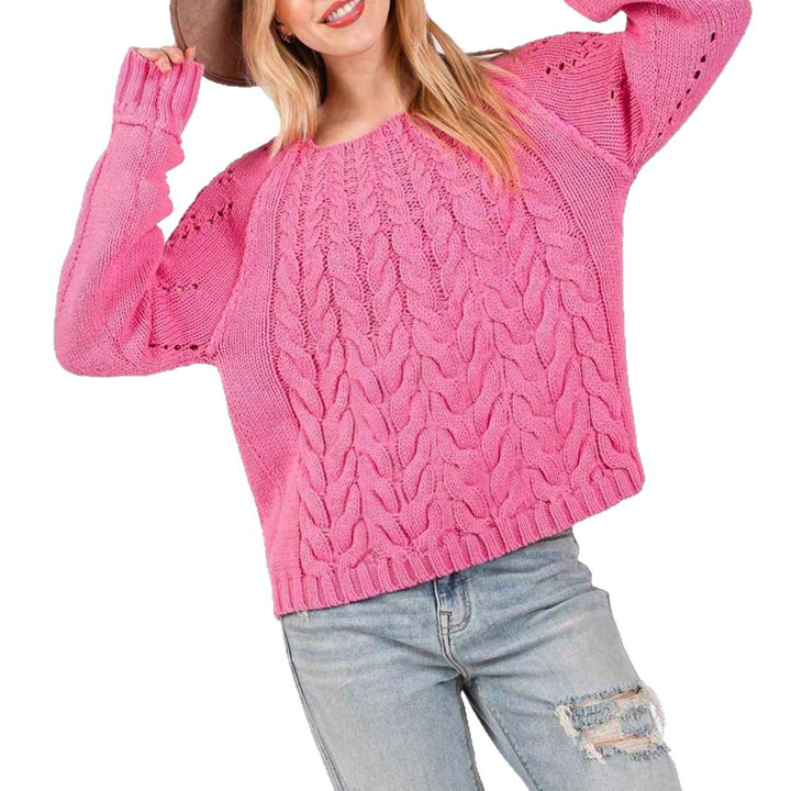 Damen Grobstrickpullover mit voluminösen Ärmeln und feinem Lochmuster Drune