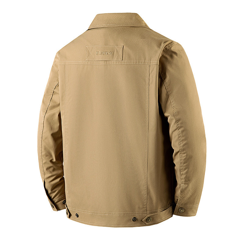 Herren Canvas-Workerjacke mit Knopfleiste, aufgesetzter Brusttasche und Hemdkragen Drune