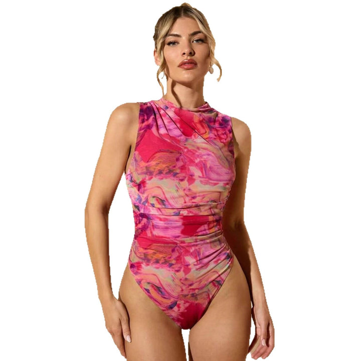 Damen Badeanzug mit elegantem Hochkragen und figurformenden Rüschen Drune