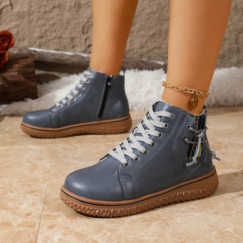 Damen gefütterte Schnürstiefelette mit Teddyfutter, seitlichem Reißverschluss und profilierter Gummisohle Drune