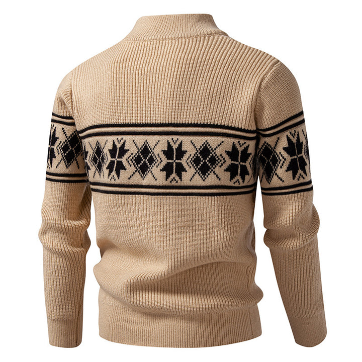 Herren nan Norweger-Strickjacke mit durchgehendem Reißverschluss und hohem Stehkragen Drune