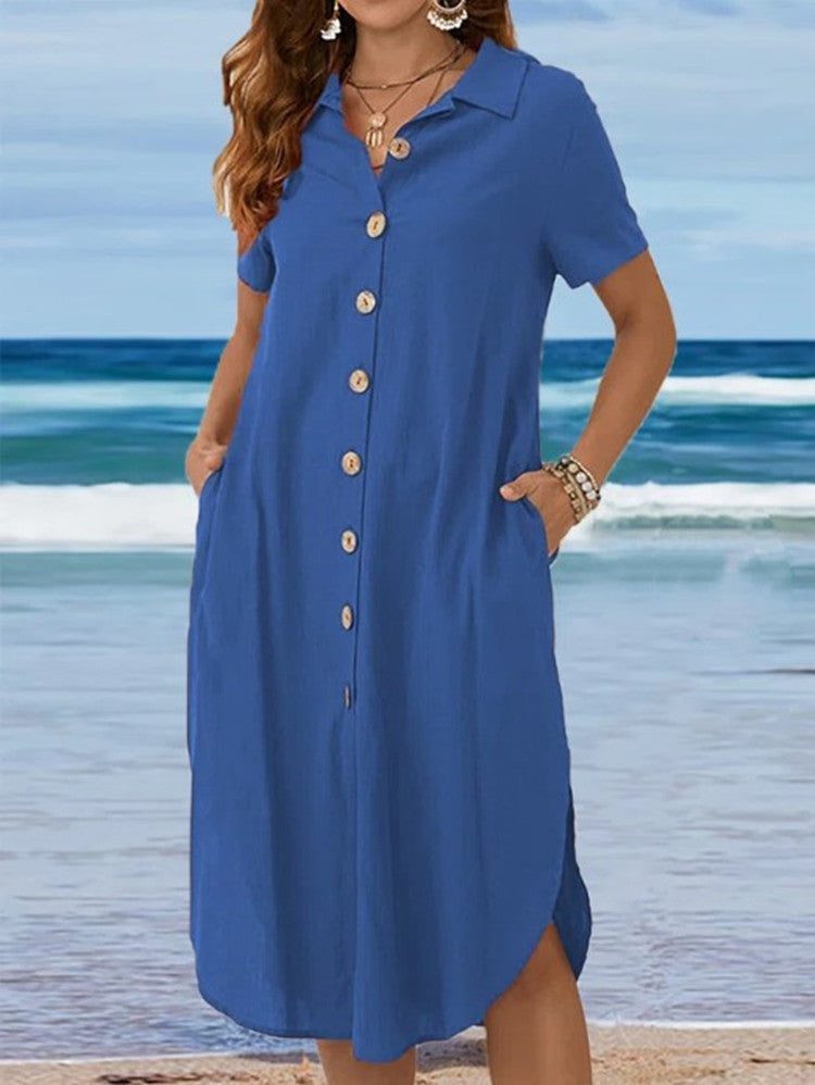 Damen Hemdkleid mit Knopfleiste und Seitenschlitzen Drune