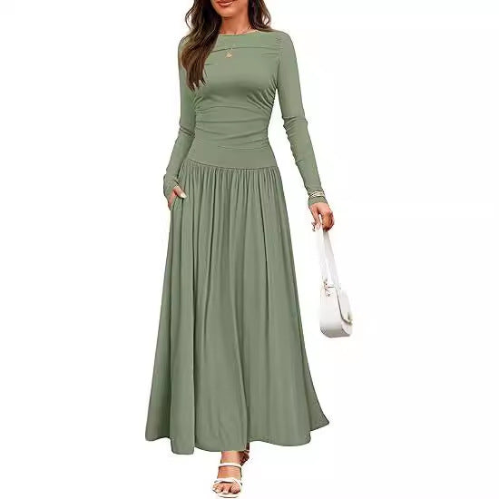 Damen Maxikleid mit langen Ärmeln und elegantem Wickeldesign Drune