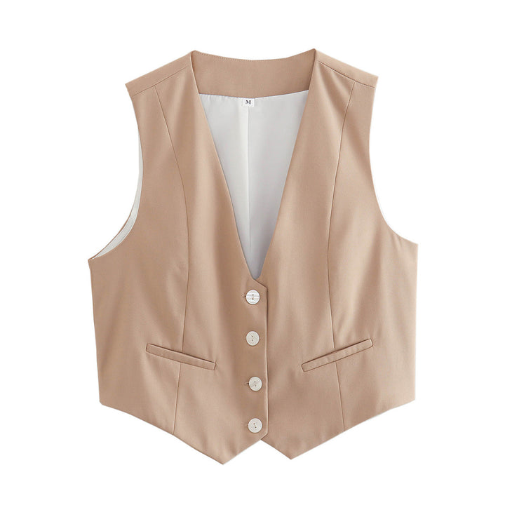 Damen nan elegante taillierte Business-Weste mit spitzem Saum, V-Ausschnitt und Leistentaschen Drune