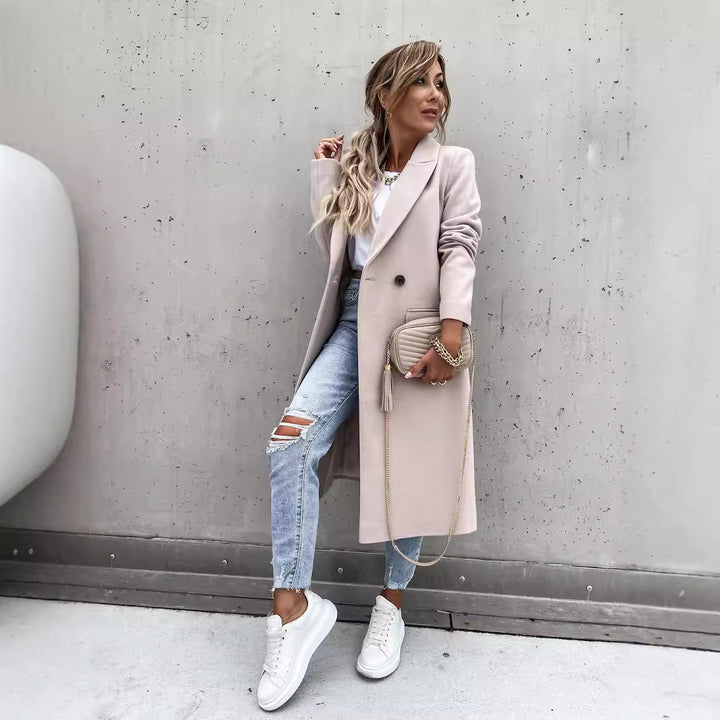 Damen eleganter Langblazer mit Taschen und schmalem Schnitt Drune