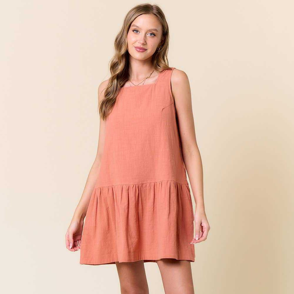 Damen luftiges Baumwollkleid mit runder Halslinie und voluminösem Rock Drune