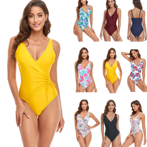 Damen Sportlicher Einteiler Badeanzug mit modernem Wickeldesign Drune