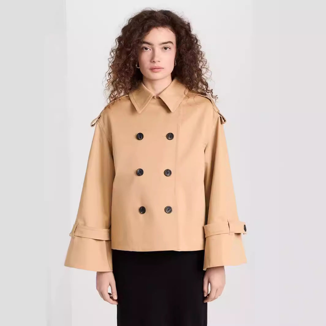 Damen Kurzer Doppelreihiger Trenchcoat im Boxy-Schnitt Drune
