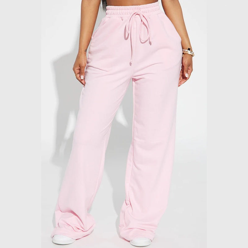 Damen nan breite High-Waist Loungehose aus weichem Baumwollmix mit Kordelzug und Eingrifftaschen Drune
