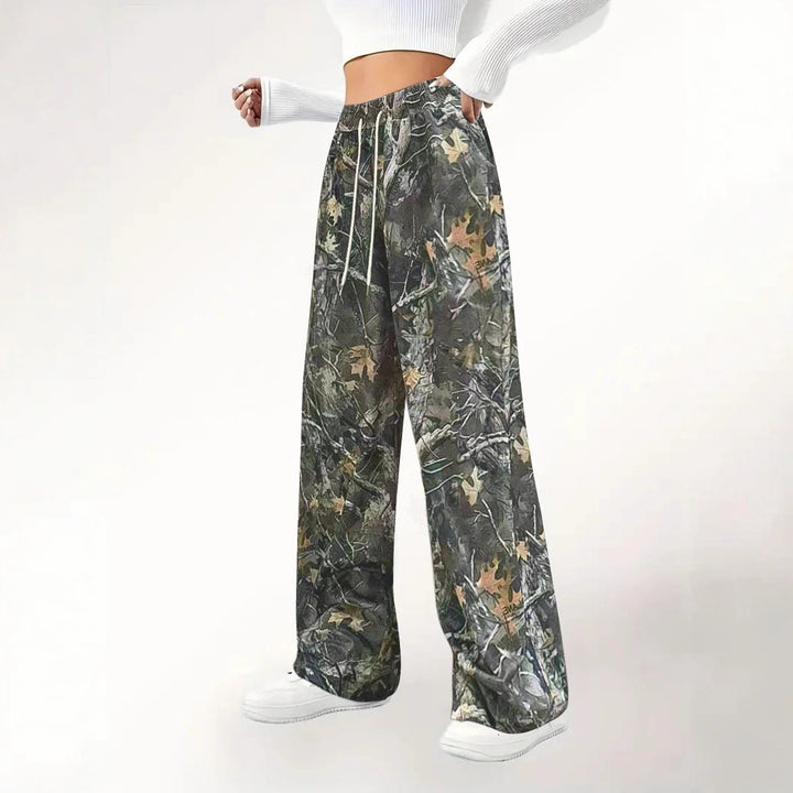 Damen Camouflage Palazzo-Hose mit elastischem Bund und komfortablem Schnitt Drune