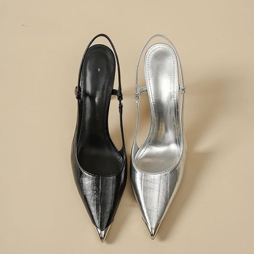 Damen elegante Slingback Pumps mit metallic glänzendem Obermaterial Drune