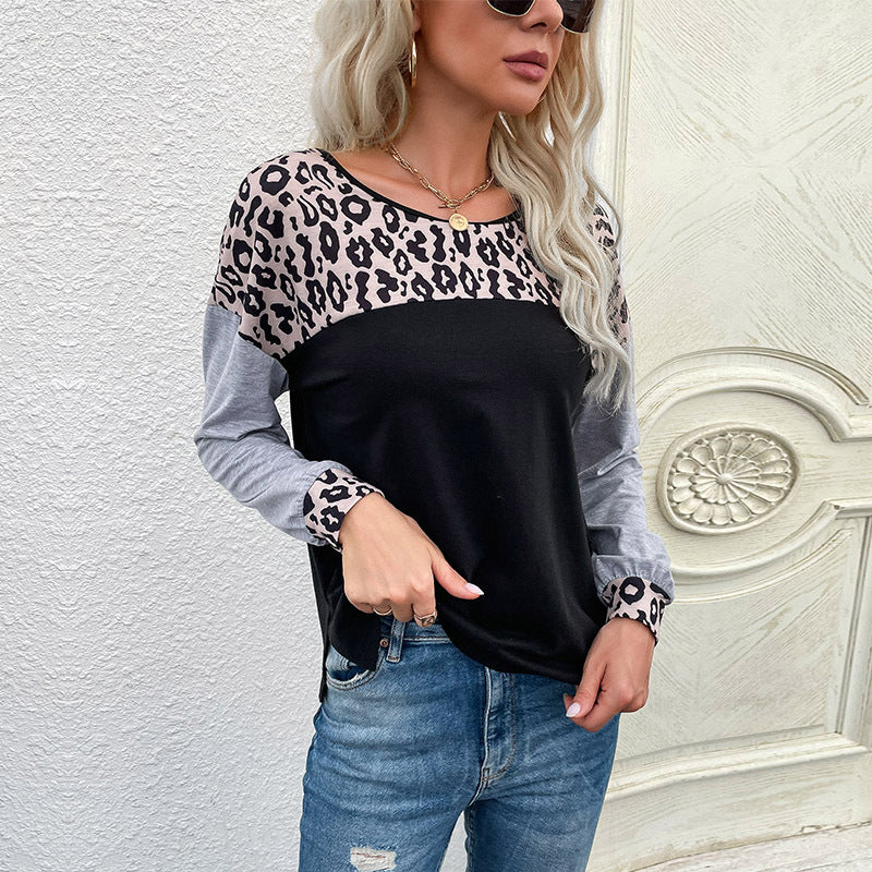 Damen Lässiges Jersey-Longsleeve mit Leo‑Yoke, melierten Ärmeln und lockerer Passform Drune