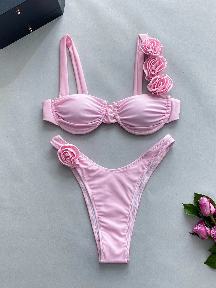 Damen Bikini mit dekorativen Blumenakzenten Drune