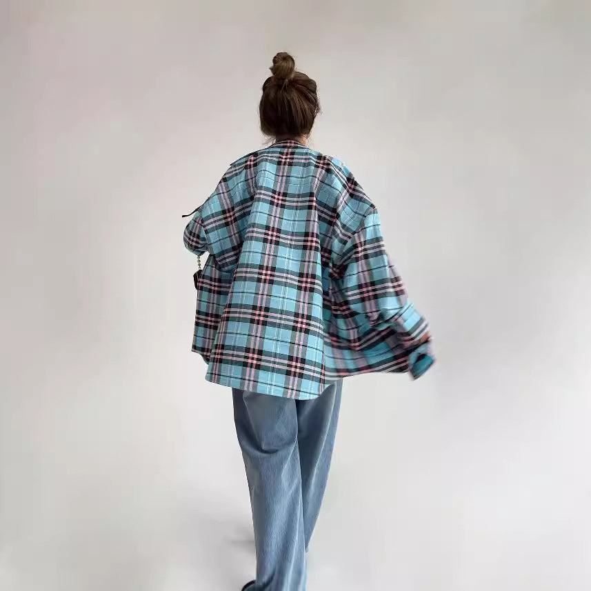 Damen Oversized Kariertes Hemd Drune