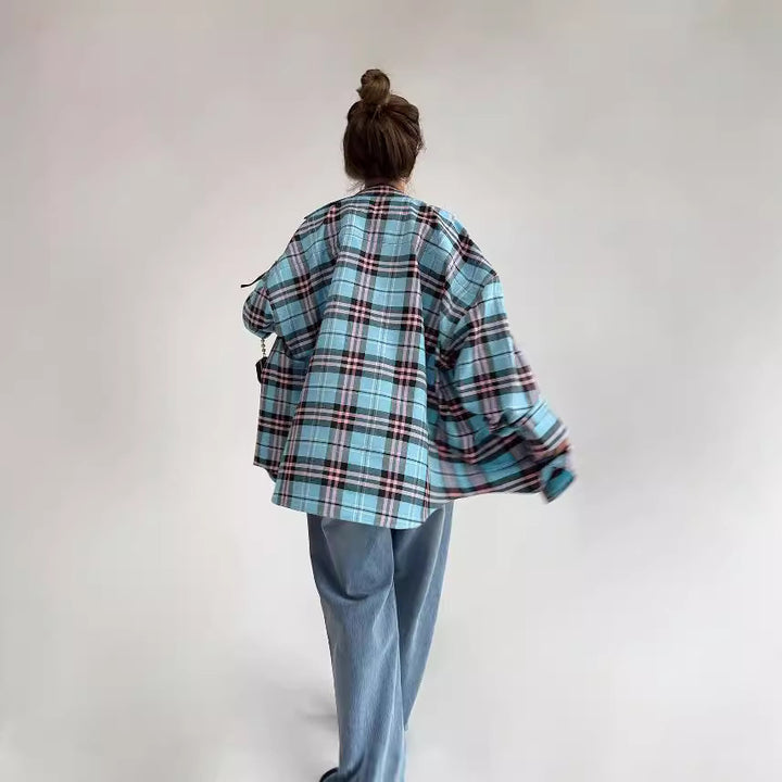 Damen Oversized Kariertes Hemd Drune
