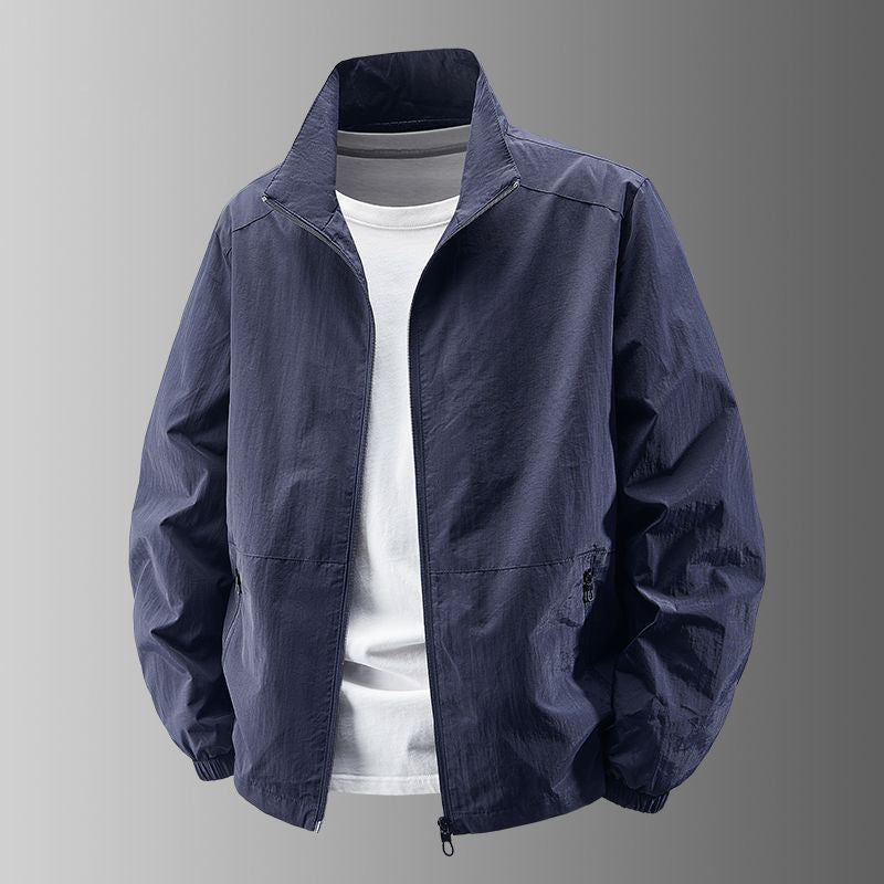 Herren Ultraleichter Urban-Windblouson mit Stehkragen, Zwei-Wege-Reißverschluss und elastischen Bündchen Drune