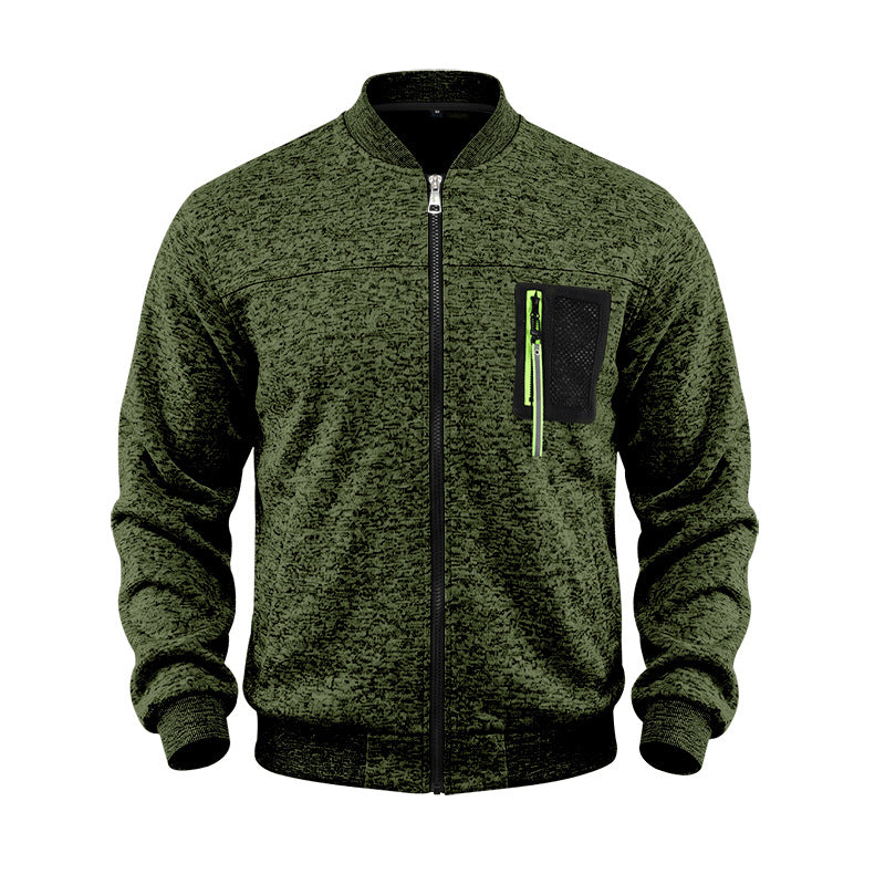 Herren melierte Bomberjacke mit Reißverschluss-Brusttasche und Rippbündchen Drune