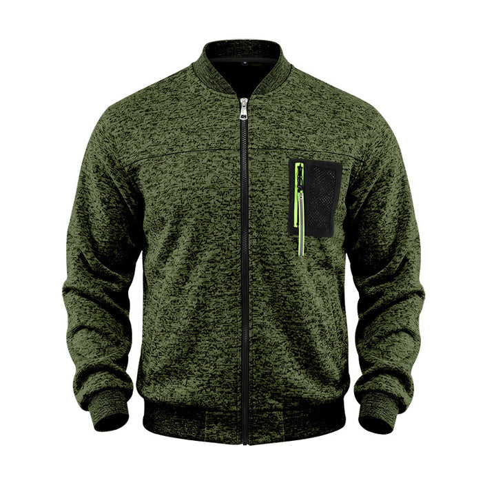 Herren melierte Bomberjacke mit Reißverschluss-Brusttasche und Rippbündchen Drune