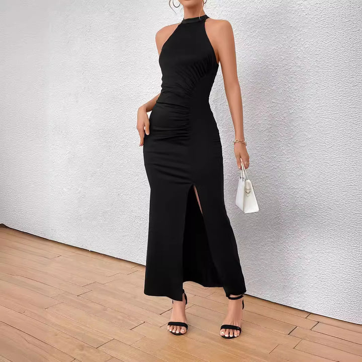 Damen Elegantes Maxikleid mit hohem Schlitz und Raffdetails Drune