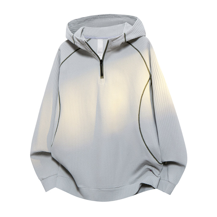 Unisex Oversize Waffelstruktur-Halbzip-Hoodie mit Raglanärmeln und Kontrastpaspeln Drune