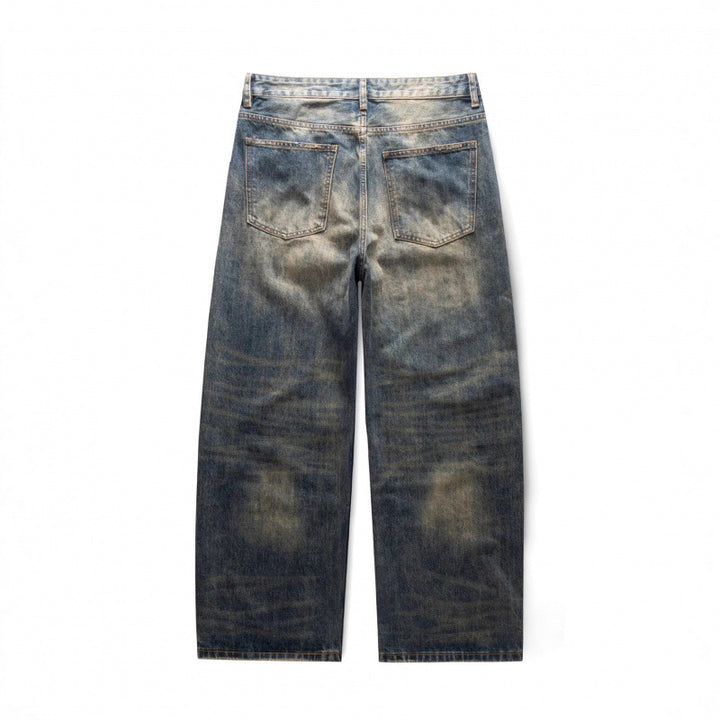 Herren Weite Gerade Vintage-Denim Jeans mit Used-Waschung Drune