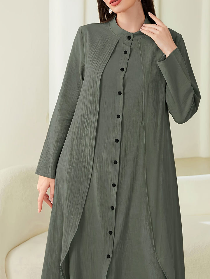 Damen Midi-Kleid mit fließendem Schnitt und Knopfleiste Drune