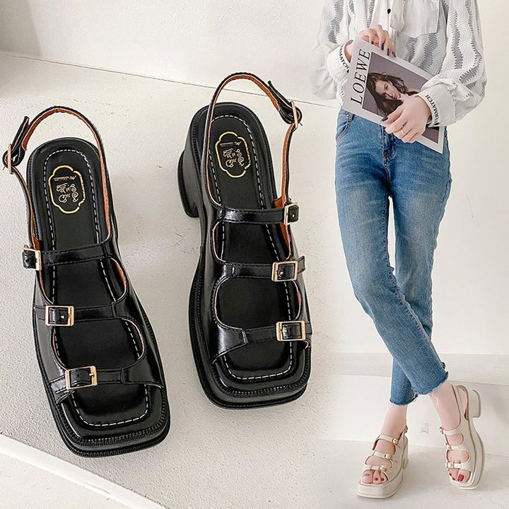 Damen Plateau-Sandalen mit verstellbaren Riemen und modischem Blockabsatz Drune