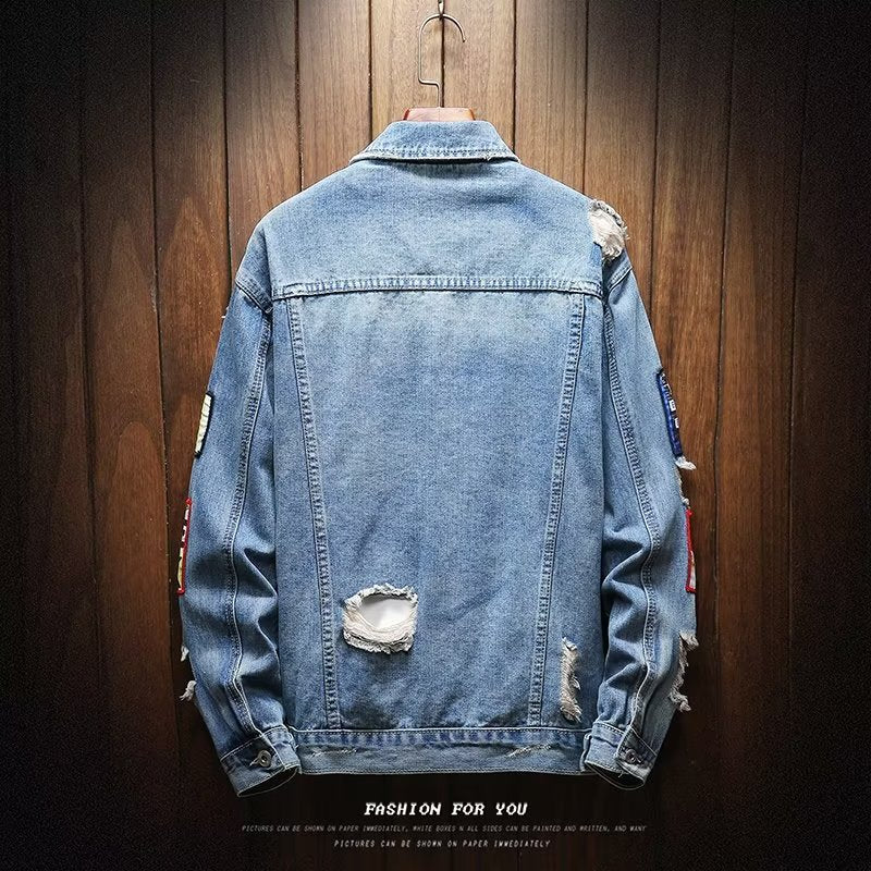 Herren Lässige Denimjacke mit kreativen Applikationen Drune