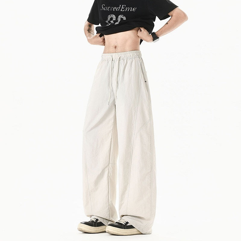 Herren Weit geschnittene Relaxed-Fit Leinen-Baumwoll-Hose mit elastischem Bund und Kordelzug Drune