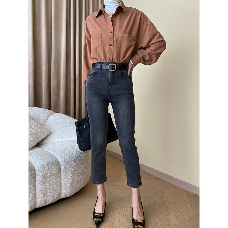 Damen lässige Hemdbluse mit oversized Schnitt und praktischen Taschen Drune
