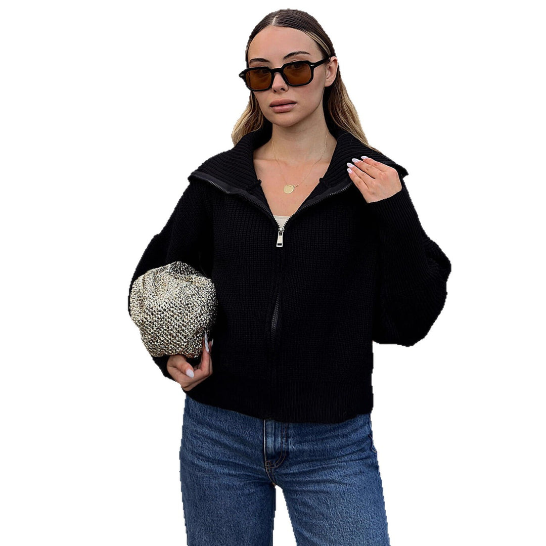 Damen Oversized Strickjacke mit hohem Kragen und Reißverschluss Drune