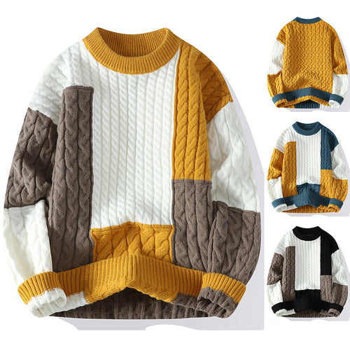 Herren Modischer Grobstrickpullover mit Farbblock-Design Drune