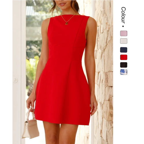 Damen A-linien Kleid mit asymmetrischem Ausschnitt Drune