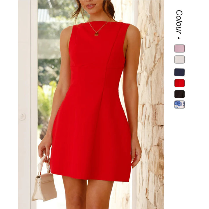 Damen Elegantes kurzärmeliges Kleid mit figurbetonter Silhouette und schwingendem Rock Drune