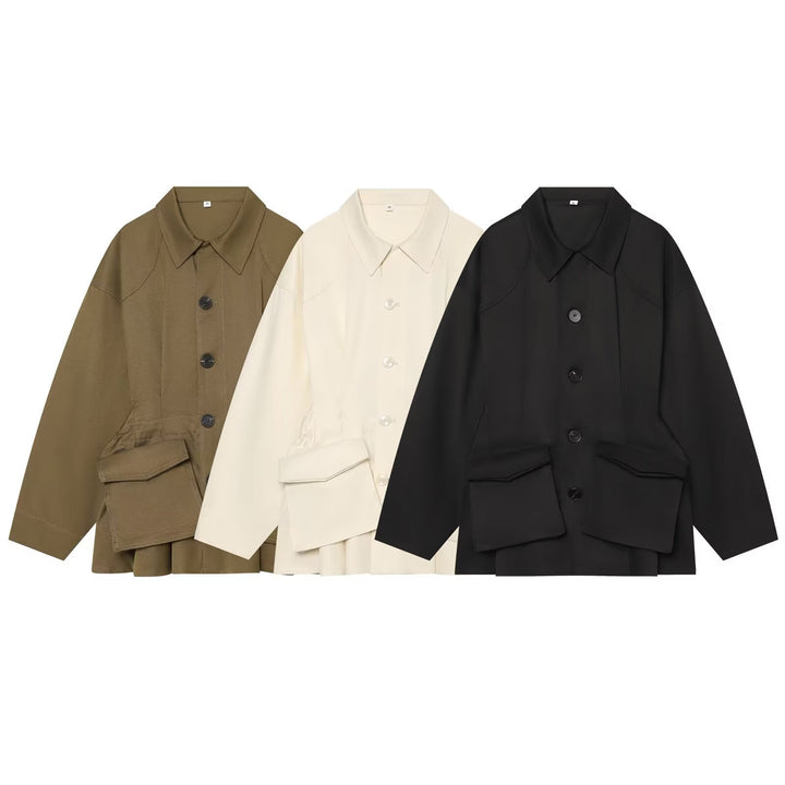 Damen Oversize-Utility-Jacke mit großen Klappentaschen und Tunnelzug Drune