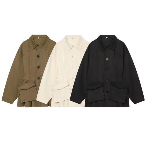 Damen Oversize-Utility-Jacke mit großen Klappentaschen und Tunnelzug Drune