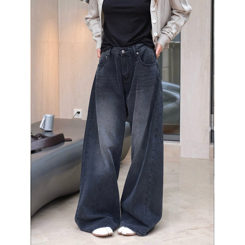 Damen Weite High‑Waist Denim‑Palazzohose mit Vintage‑Waschung Drune