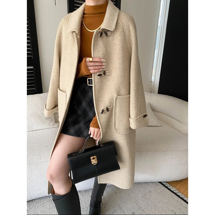 Damen eleganter Wollmantel mit praktischen Taschen und Knopfdetails Drune