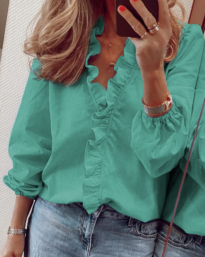 Damen elegante Bluse mit Rüschendetail Drune